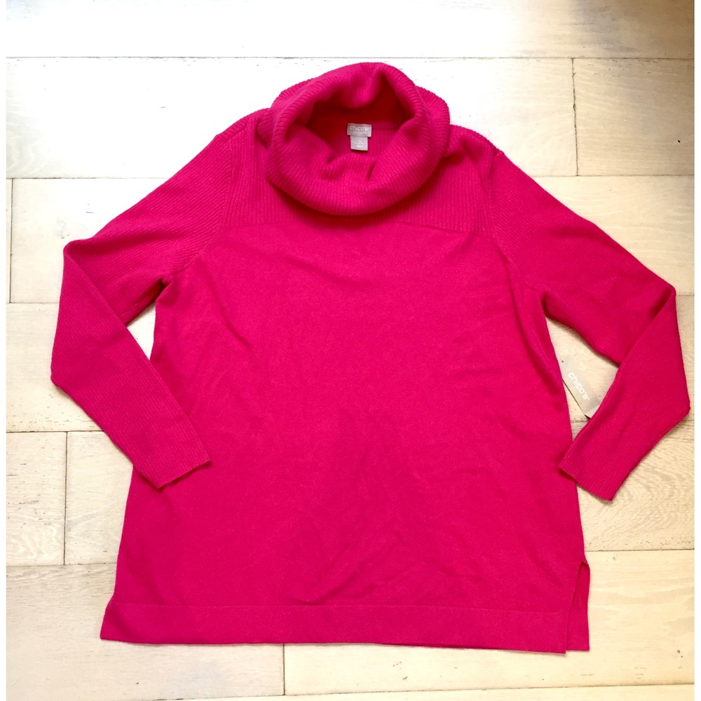 Chicos Zenergy Pink Cowl Neck Sweater Cashmere Blend Tunic Size 3 XL NEW